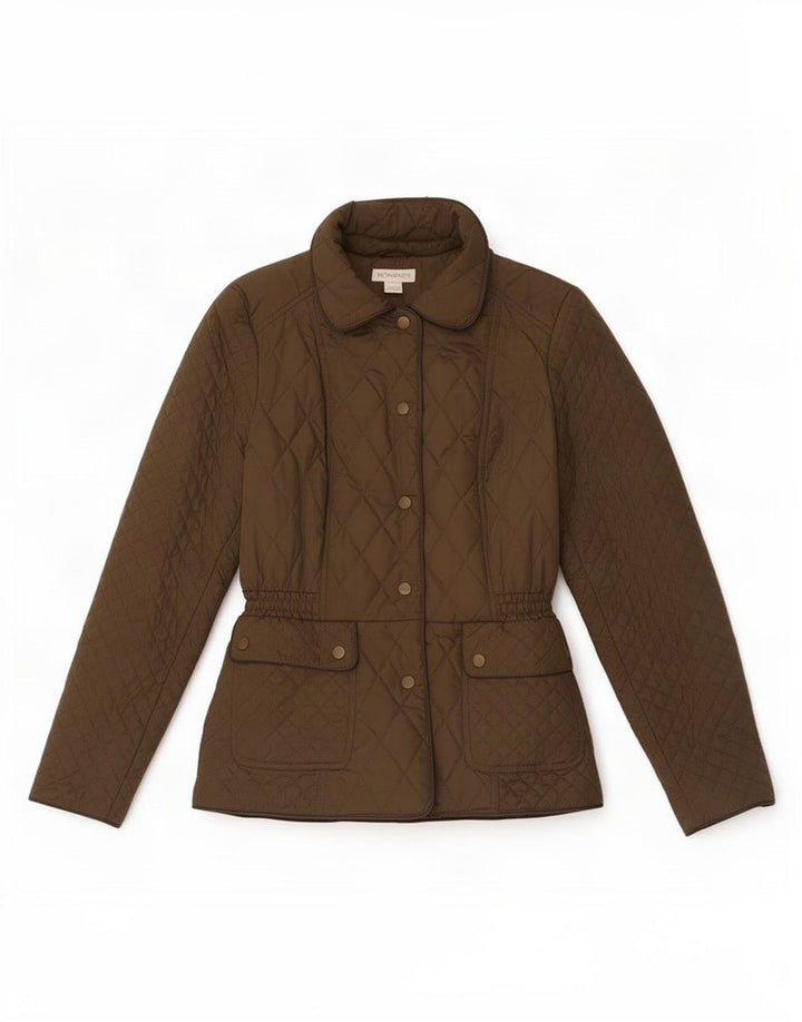 Monsoon Dame Quiltet Jakke UK 12 Medium Khaki Polyester