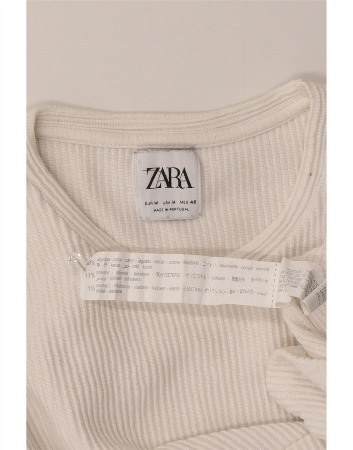 Zara Herre Top Langærmet Medium Hvid Bomuld
