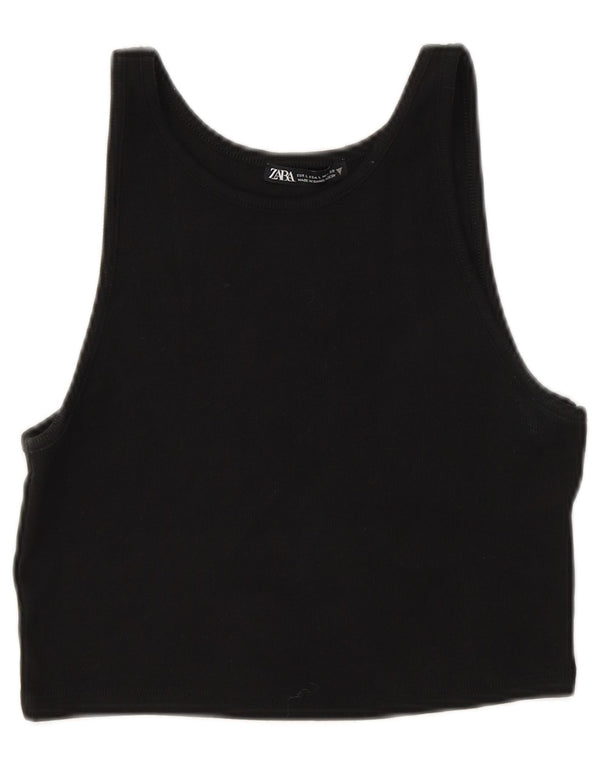 Zara Womens Crop Vest Top UK 14 Large Black