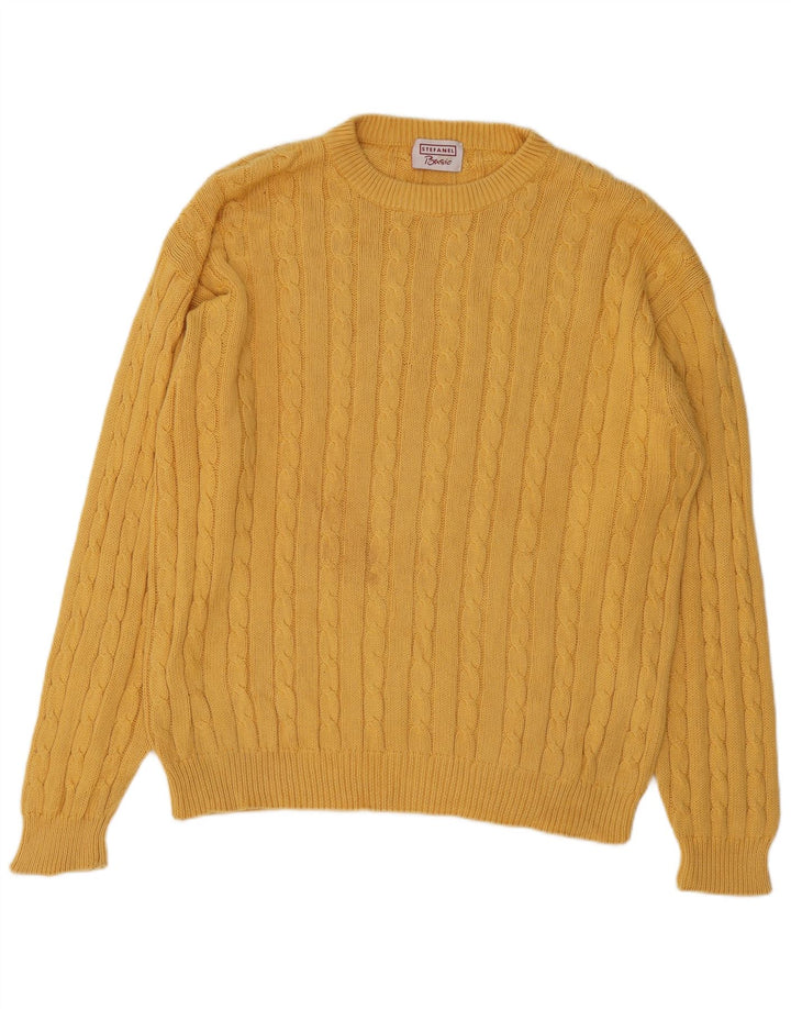 Stefanel Herre sweater med rund hals XL gul bomuld