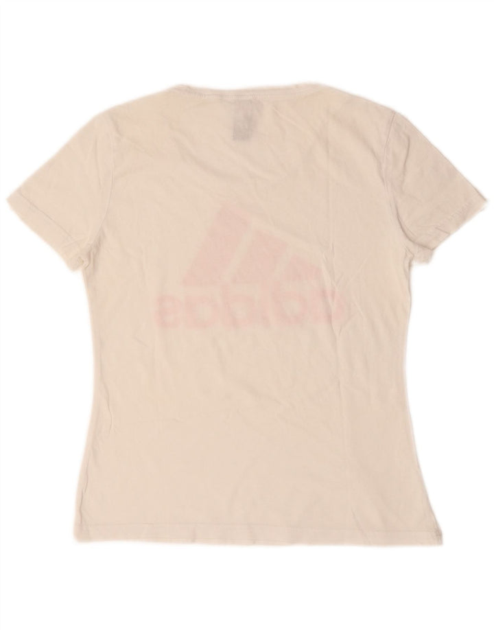 ADIDAS Grafisk T-shirt top til kvinder UK 12 Medium hvid bomuld