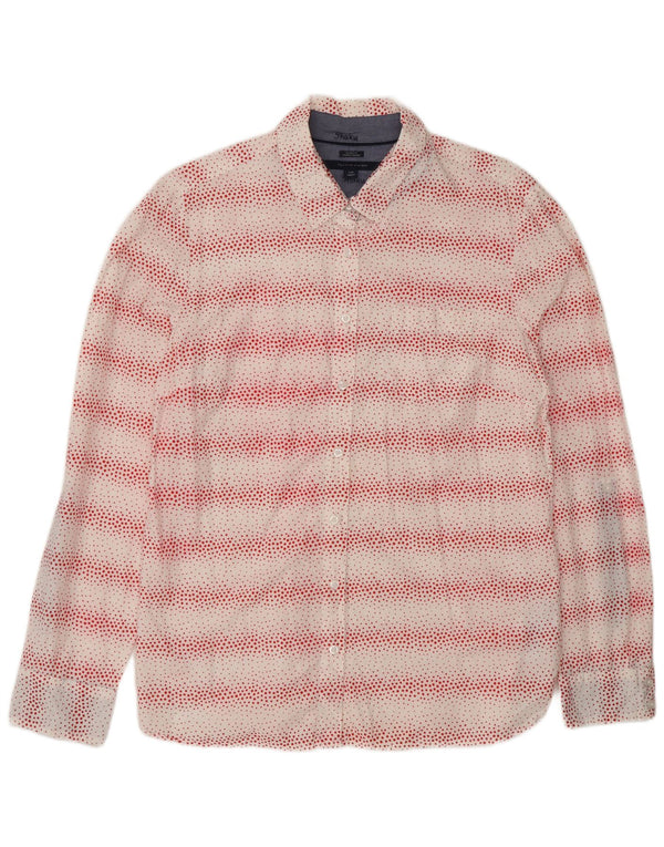 Tommy Hilfiger Dame Classic Fit skjorte UK 16 Stor hvid plettet bomuld
