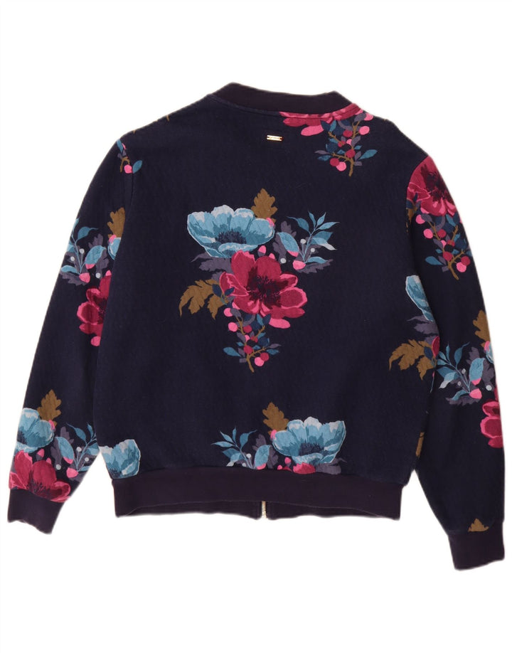 Joules træningsdragt topjakke til kvinder UK 12 Medium Navy Blue Floral Polyester