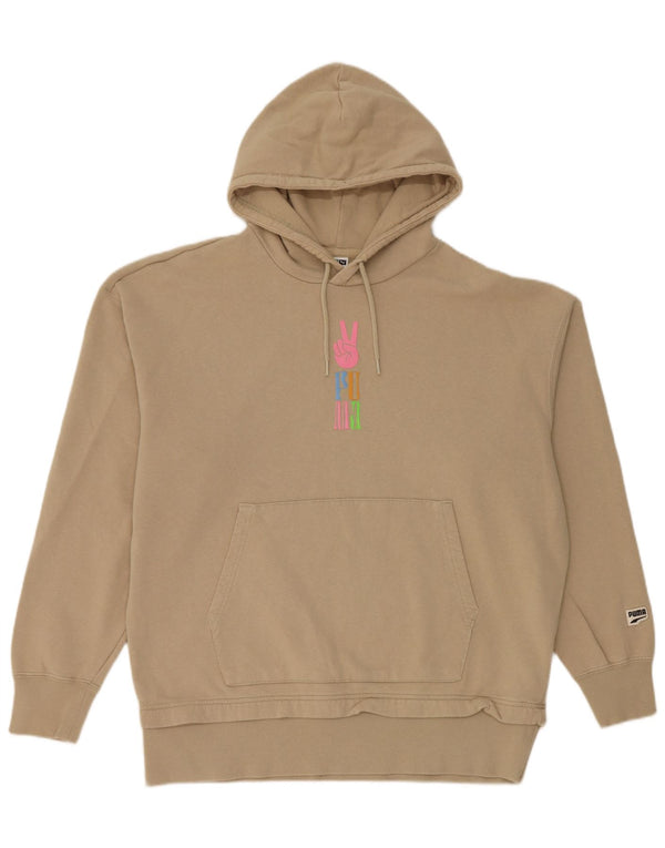 Puma Dame Grafisk Oversized Hoodie Jumper UK 16 Stor Beige Bomuld