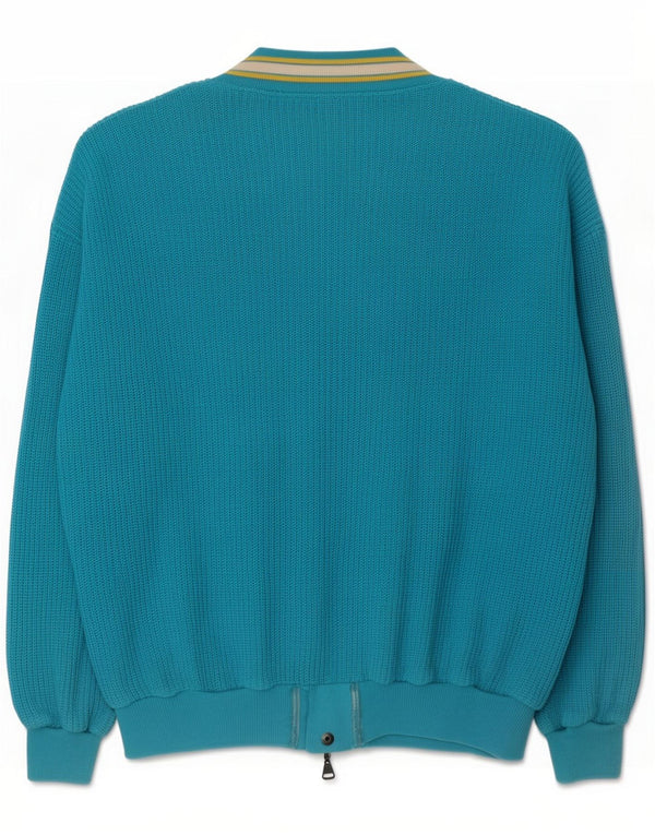 Mark Astor Herre Loose Fit Cardigan Sweater Large Blue Colourblock Cotton