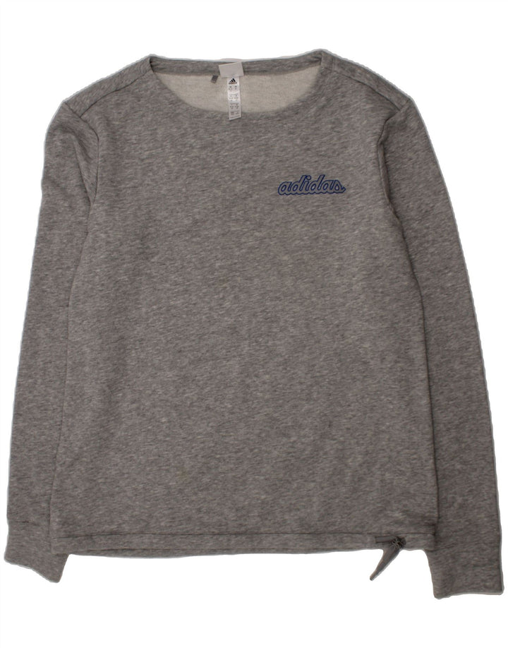 ADIDAS Womens Graphic Sweatshirt Jumper UK 12/14 Medium Grey Cotton Vintage Adidas and Second-Hand Adidas from Messina Hembry 