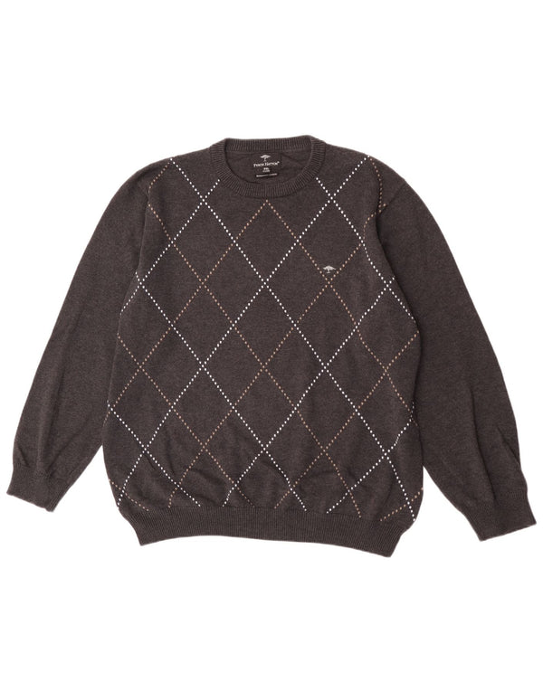 Fynch Hatton Herre sweater med rund hals 2XL Grå Argyle/Diamant Bomuld