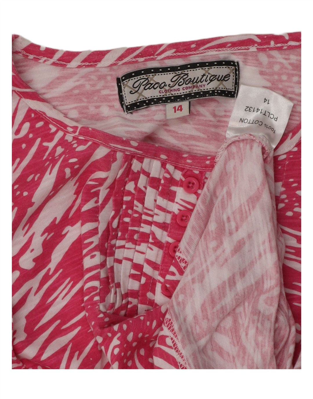 PACO BOUTIQUE Kvinders abstrakt mønster top 3/4 ærmer UK 14 Large Pink