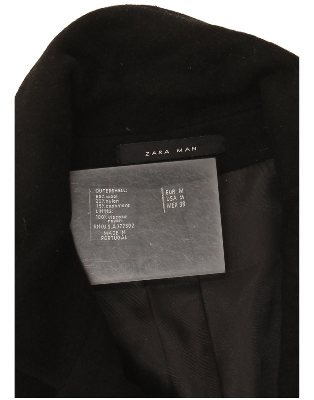 Zara Herre Overfrakke UK 38 Medium Sort Uld