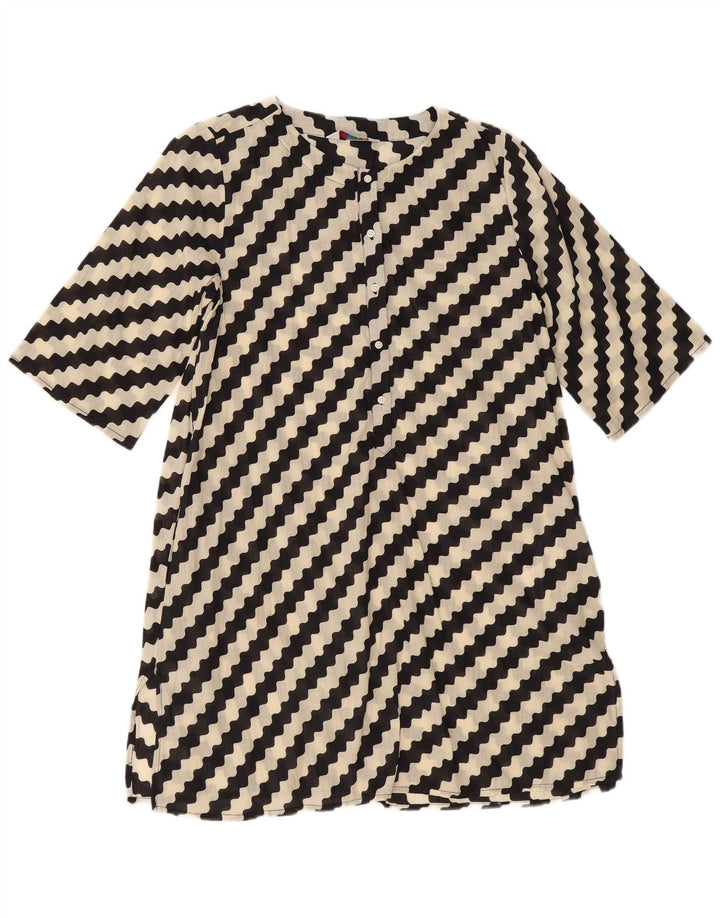 COMPANIA FANTASTICA Dame A-Line Kjole UK 14 Medium Sort Stribet Bomuld