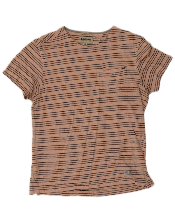 Americanino Dame Slim T-Shirt Top UK 12 Medium Pink Stribet Bomuld