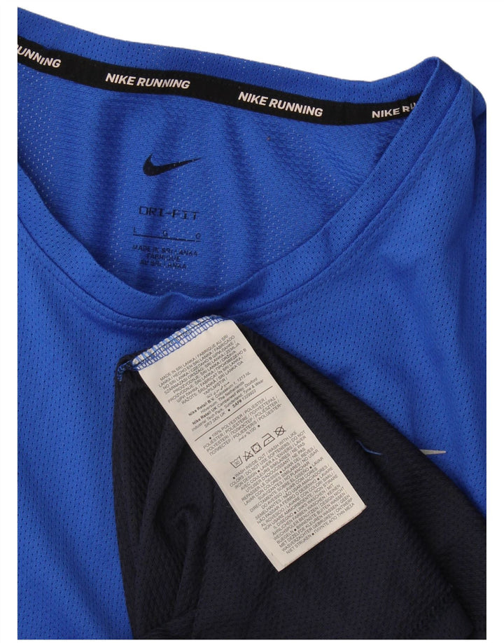 Nike Herre Dri Fit T-Shirt Top Stor Blå Colourblock Polyester