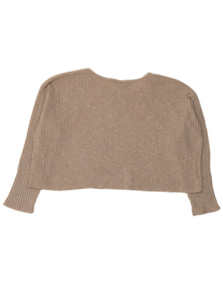 Topshop Womens Crop Oversized Top Langærmet UK 12 Medium Beige Flecked