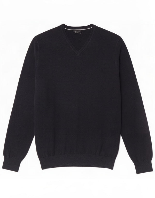Massimo Dutti Mens V-Neck Jumper Sweater Large Navy Blue Cotton