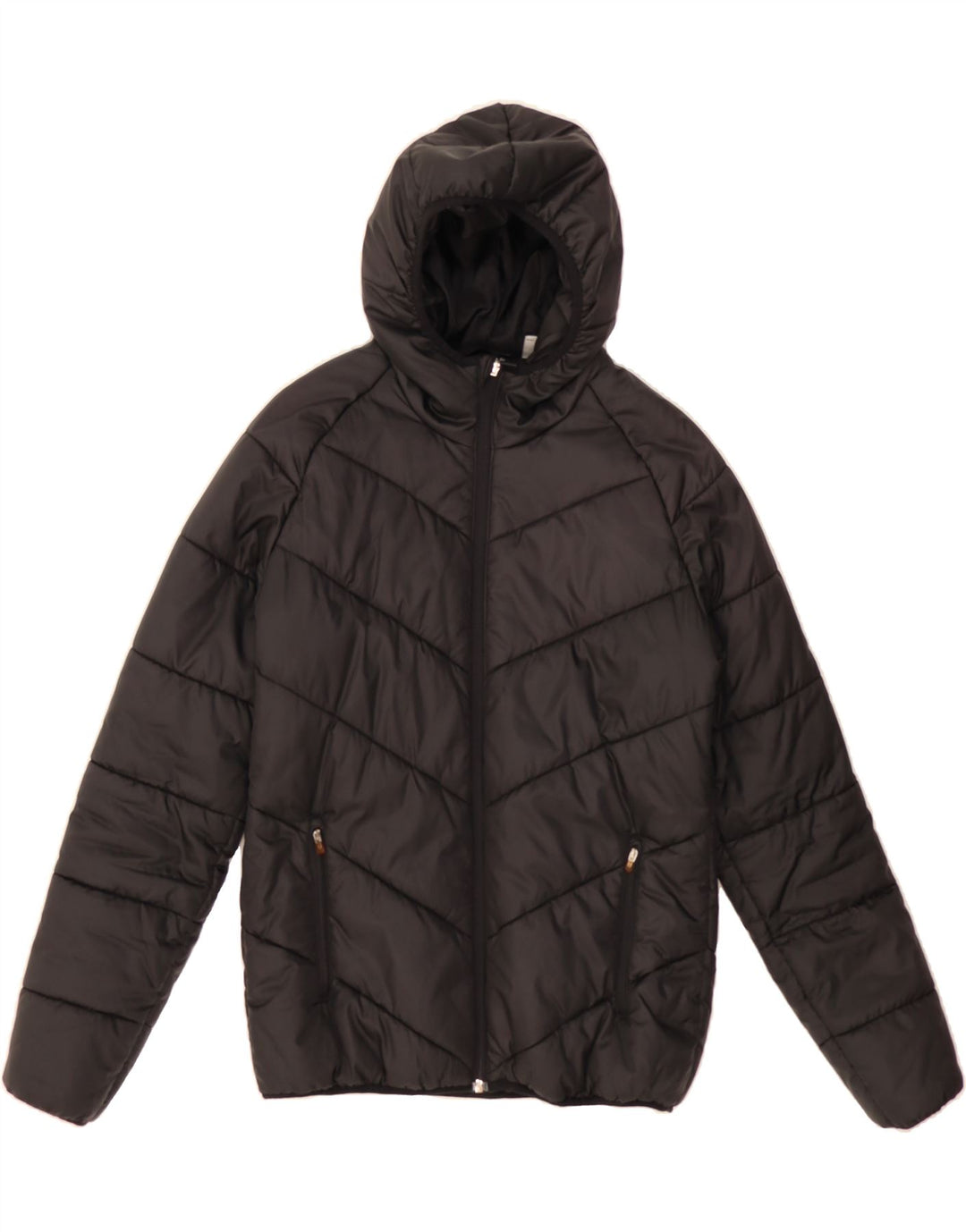 REEBOK Womens Hooded Padded Jacket UK 12/14 Medium Black Polyester Vintage Reebok and Second-Hand Reebok from Messina Hembry 
