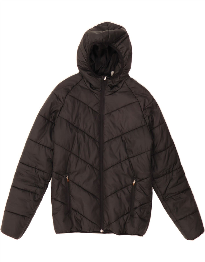 REEBOK Womens Hooded Padded Jacket UK 12/14 Medium Black Polyester Vintage Reebok and Second-Hand Reebok from Messina Hembry 