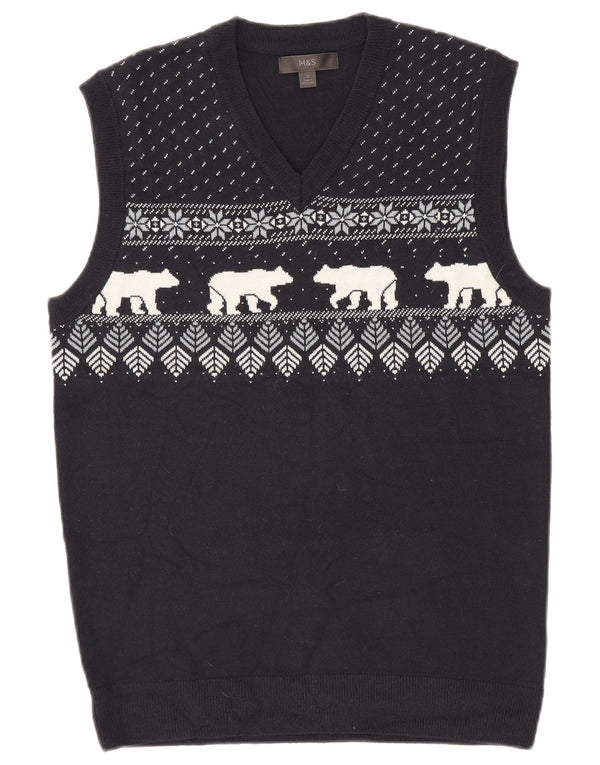 Marks & Spencer Herrevest Tank Top Small Navy Blue Fair Isle Akryl