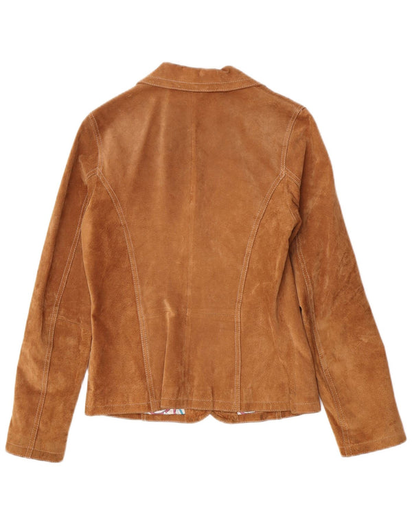 Gipsy Dame 2-knaps Ruskind Blazer Jacket UK 10 Lille brunt læder