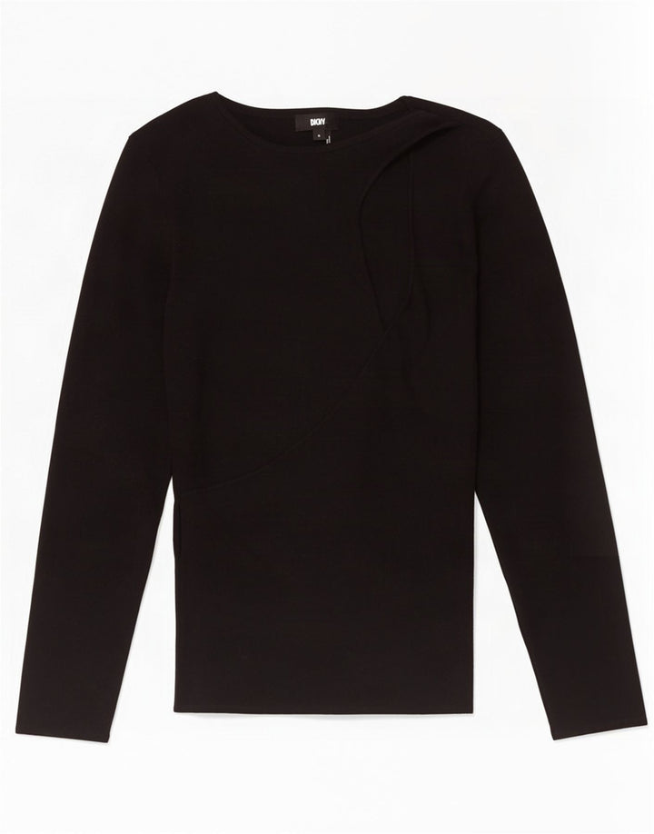 Dkny Dame Boat Neck Jumper Sweater UK 12 Medium Sort Bomuld