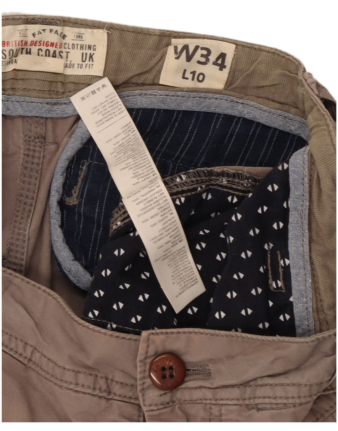 Fat Face Herre Cargo Shorts W34 Stor Grå Bomuld