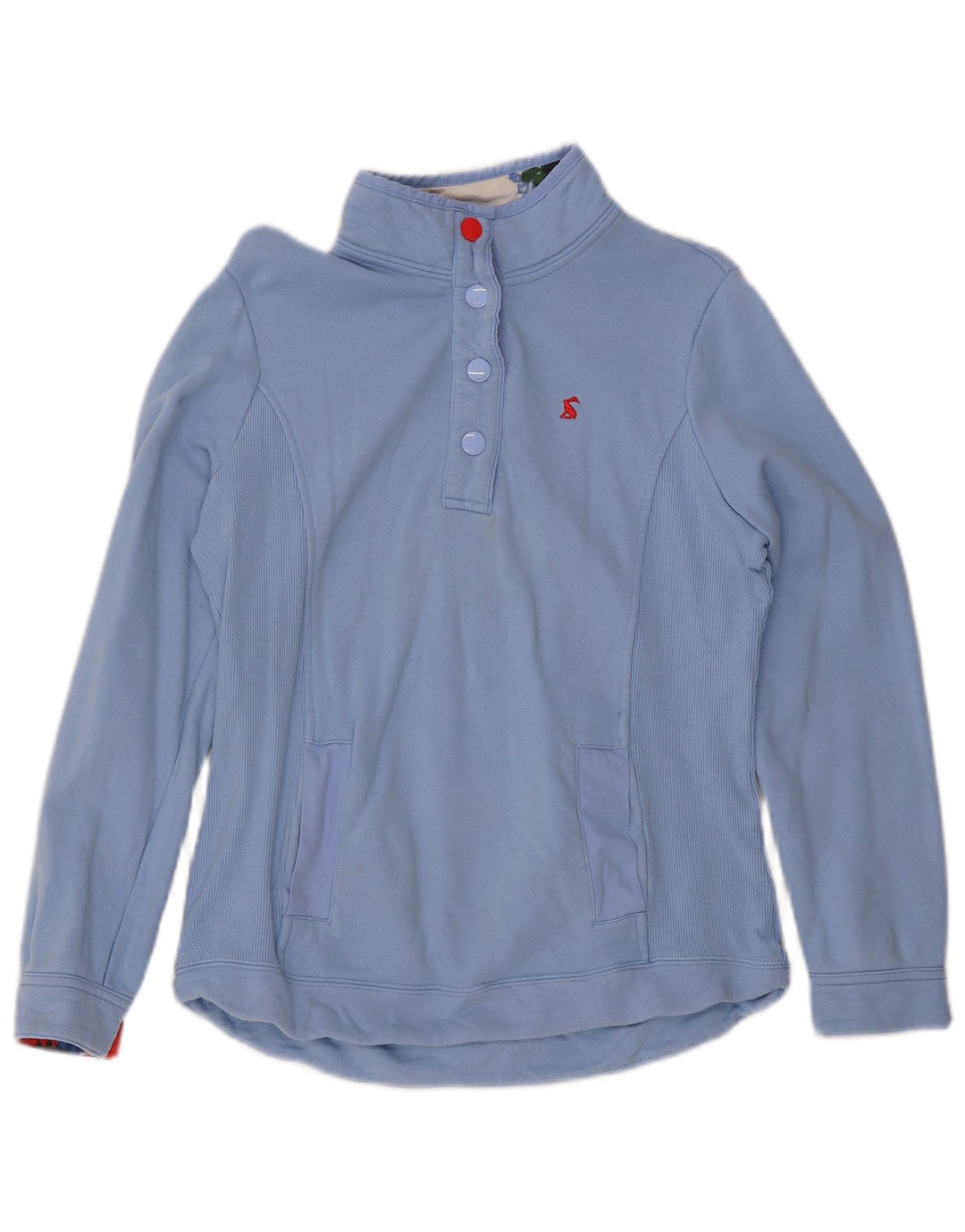 Joules Dame Button Neck Sweatshirt Jumper UK 12 Medium Blue Bomuld