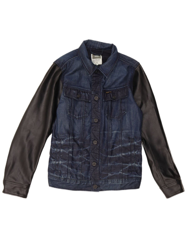 G-Star Womens Denim Jacket UK 12 Medium Navy Blue Colourblock Cotton