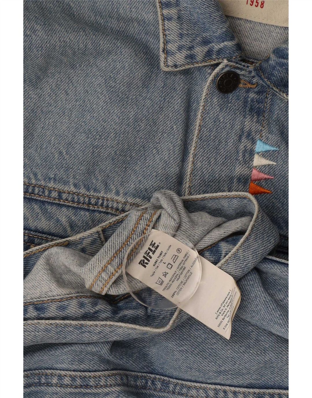 Rifle Herre grafisk denimjakke UK 40 Large Blue Cotton