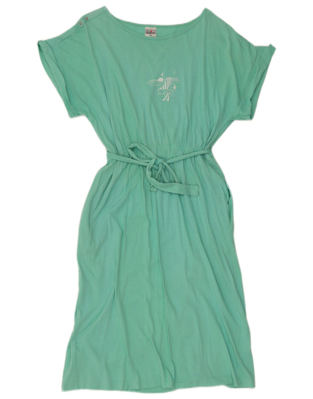 VINTAGE Womens Basic Dress EU 40 Medium Green Bomuld