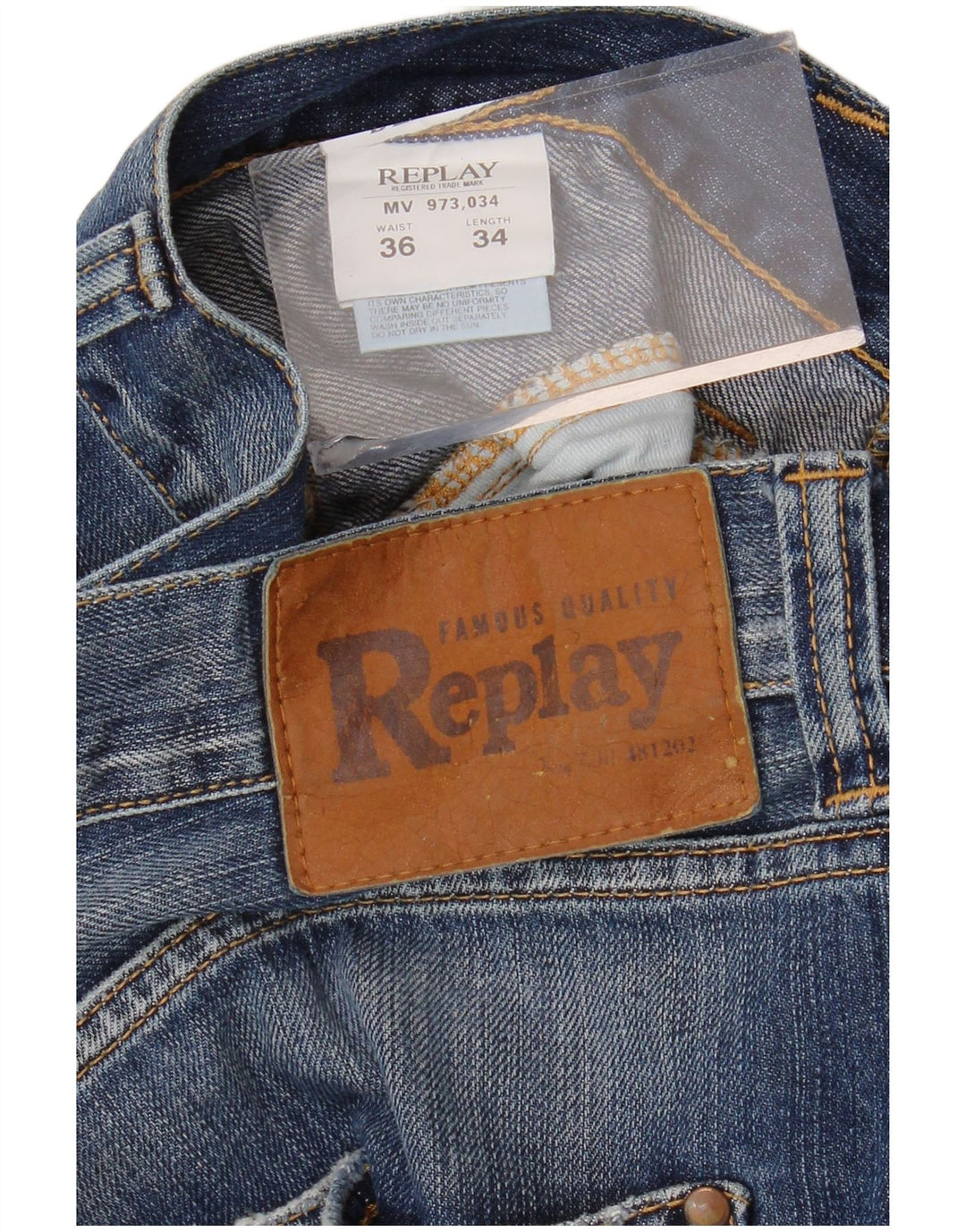 REPLAY Herre Straight Jeans W36 L34 Blå Bomuld