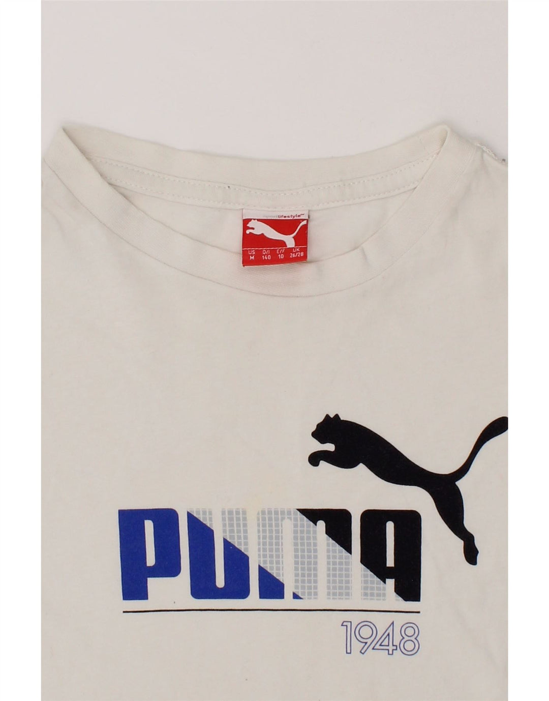 PUMA Boys Graphic T-Shirt Top 9-10 Years White Cotton Vintage Puma and Second-Hand Puma from Messina Hembry 