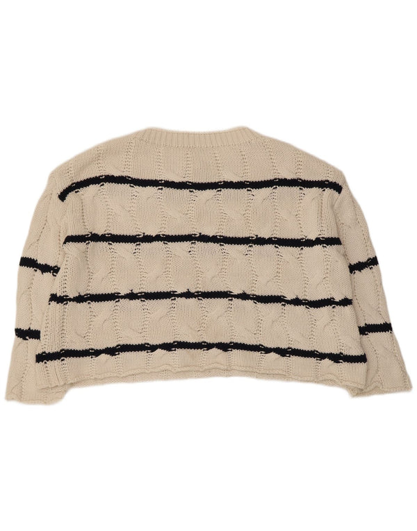 Zara Womens Crop Boat Neck Jumper Sweater UK 10 Small White Striped