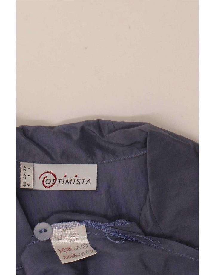 Vintage Dame Kortærmet Bluse IT 42 Medium Navy Blue Silke