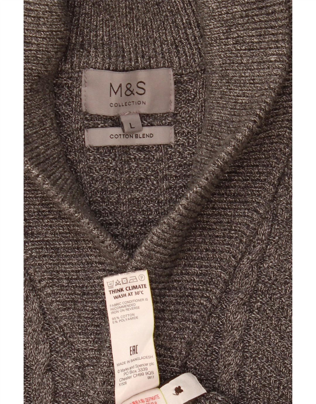 Marks & Spencer Herre Cardigan Sweater Stor Grå Bomuld
