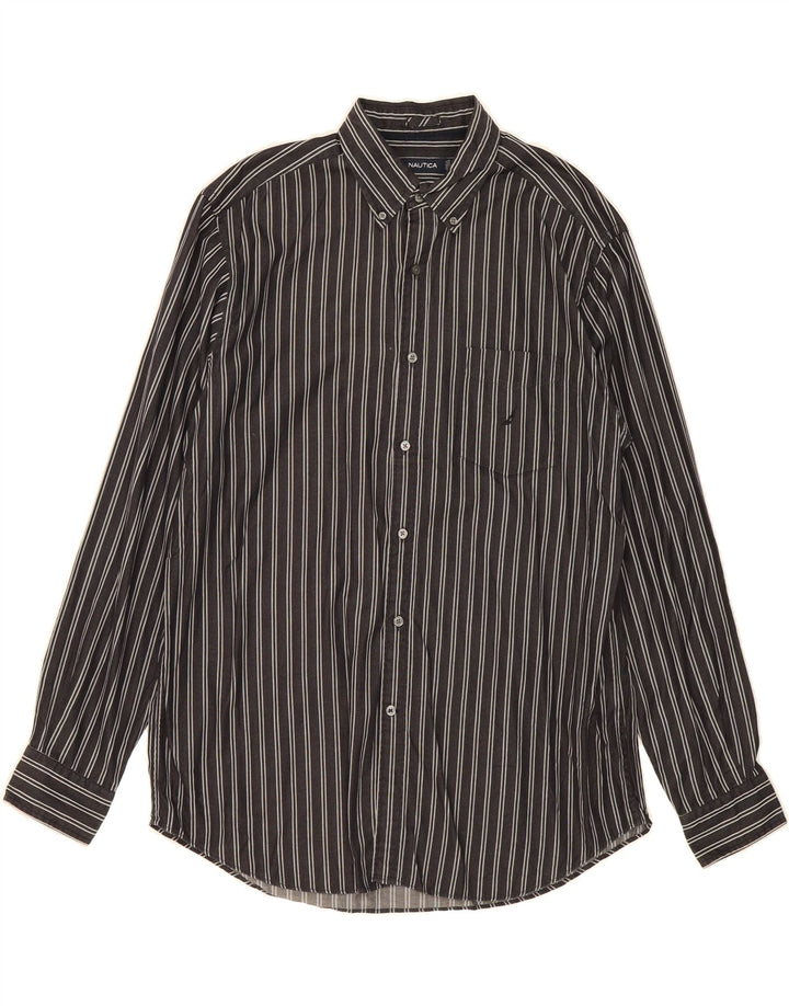 NAUTICA Mens Shirt Large Grey Striped Cotton Vintage Nautica and Second-Hand Nautica from Messina Hembry 