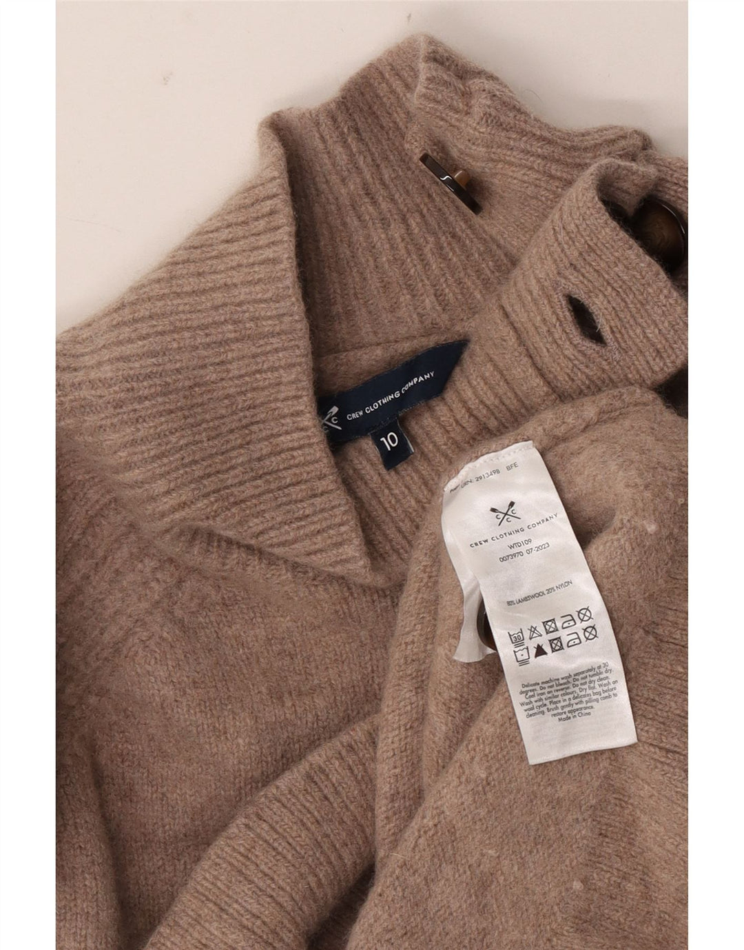 Crew Clothing Dame Button Neck Jumper Sweater UK 10 Small Beige Lammeuld