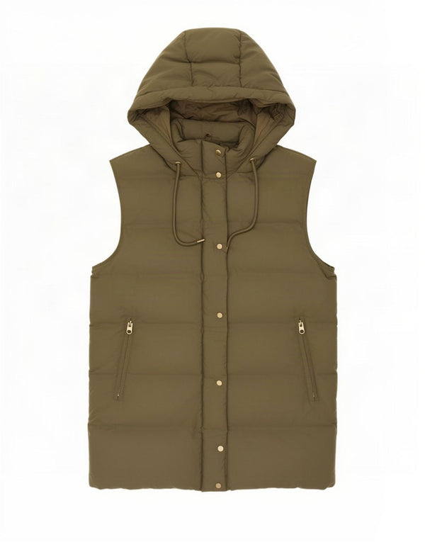 Zara Longline hættetrøje polstret Gilet UK 16 Large Khaki Polyester
