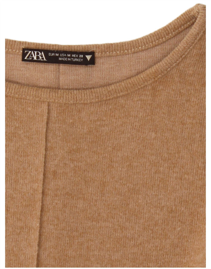 ZARA Kortærmede Jumperkjole til kvinder UK 12 Medium Beige