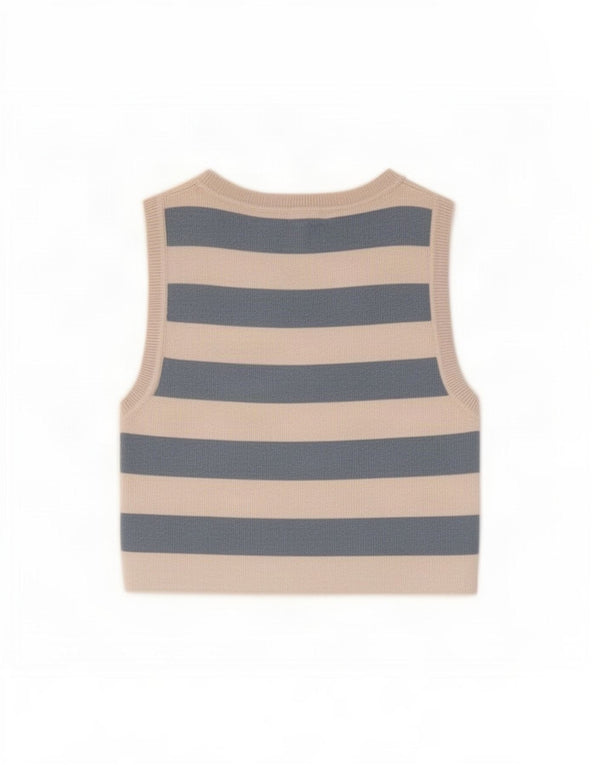 Zara Womens Crop Vest Top UK 12 Medium Beige Stribet
