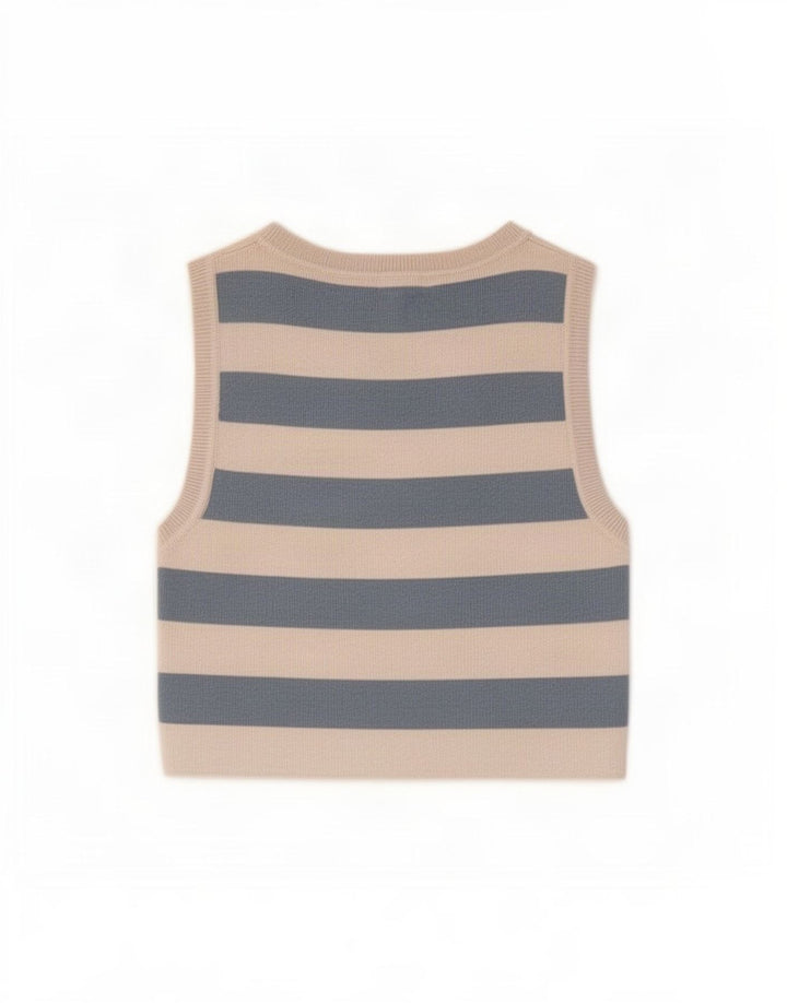 Zara Womens Crop Vest Top UK 12 Medium Beige Stribet