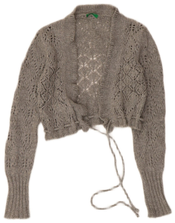 Benetton Womens Bolero Cardigan Sweater UK 10 Small Grey Flecked Acryl
