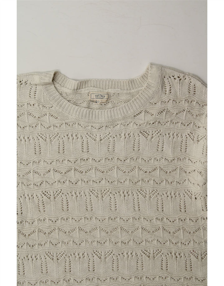 FAT FACE Womens Boat Neck Jumper Sweater UK 10 Small White Viscose Vintage Fat Face and Second-Hand Fat Face from Messina Hembry 