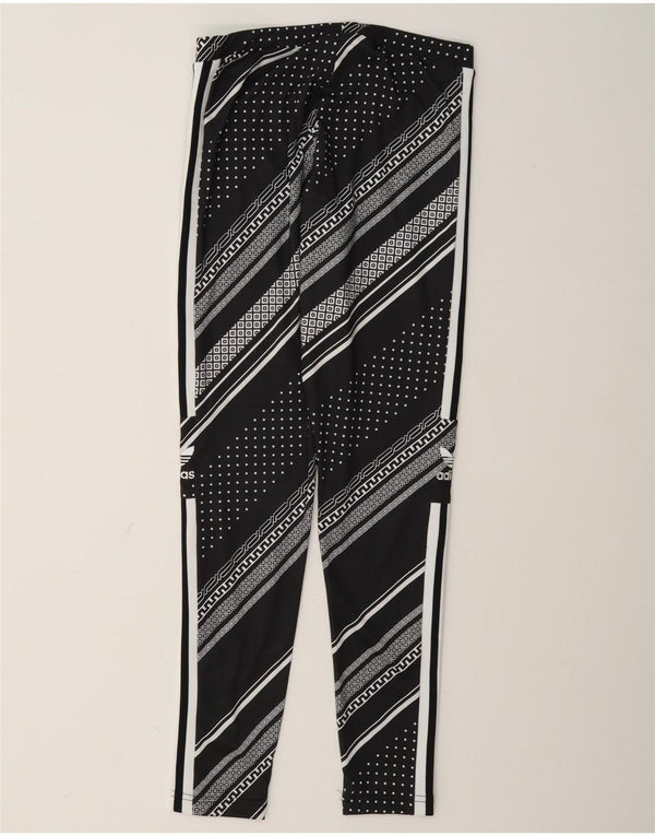 Adidas Dame Grafiske Leggings UK 12 Medium Sort Stribet Polyester