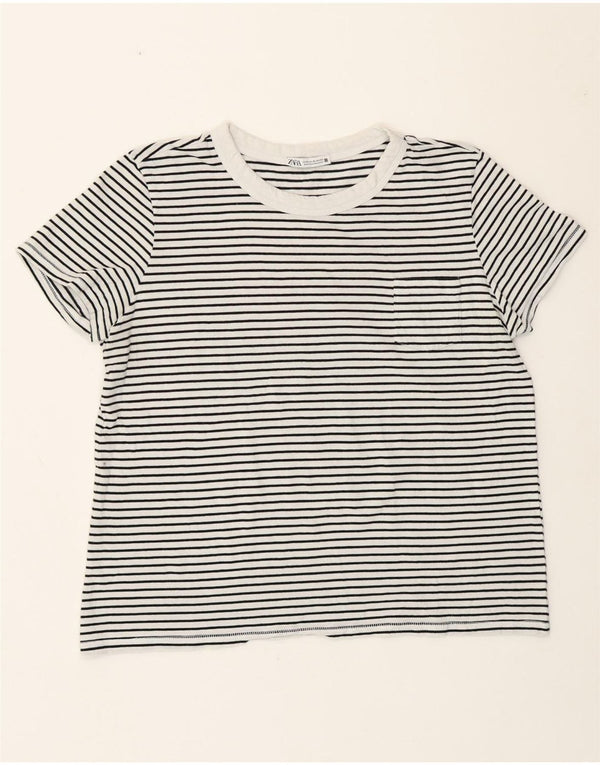 Zara Womens T-Shirt Top UK 18 XL White Striped Nautical