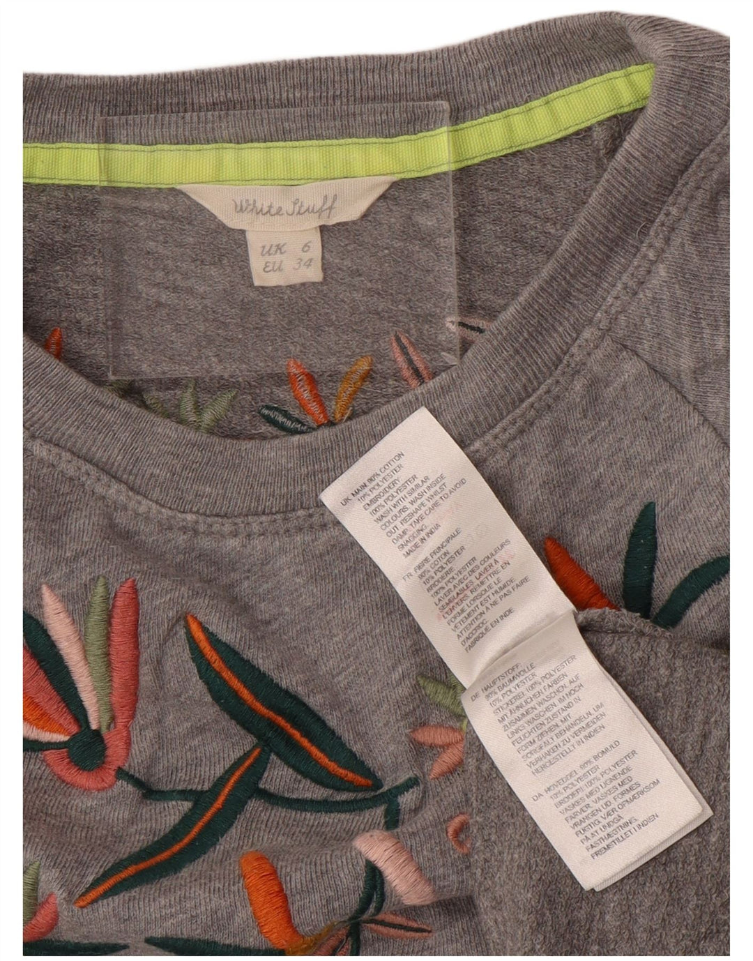 WHITE STUFF Dame sweatshirt trøje UK 6 XS Grå blomster bomuld