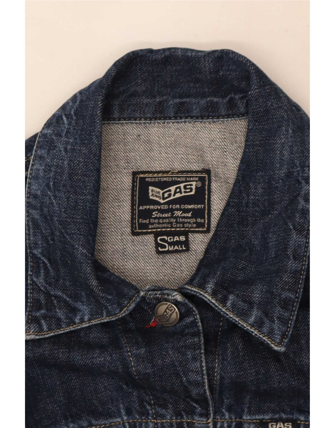 Gas Dame Crop Denim Jacket UK 10 Small Navy Blue Cotton