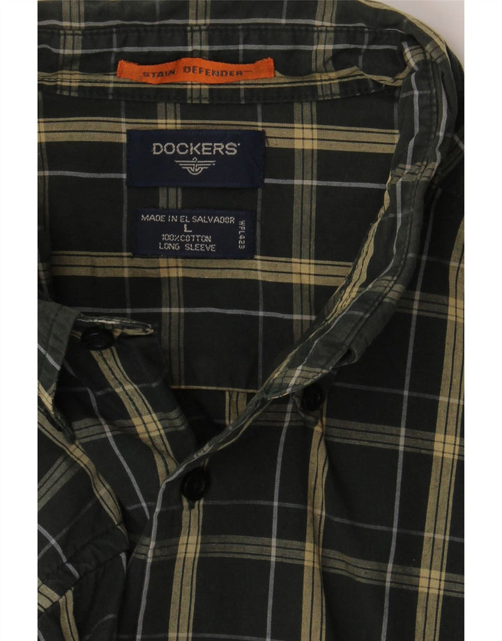 DOCKERS Mens Stain Defender Shirt Large Green Check Cotton Vintage Dockers and Second-Hand Dockers from Messina Hembry 