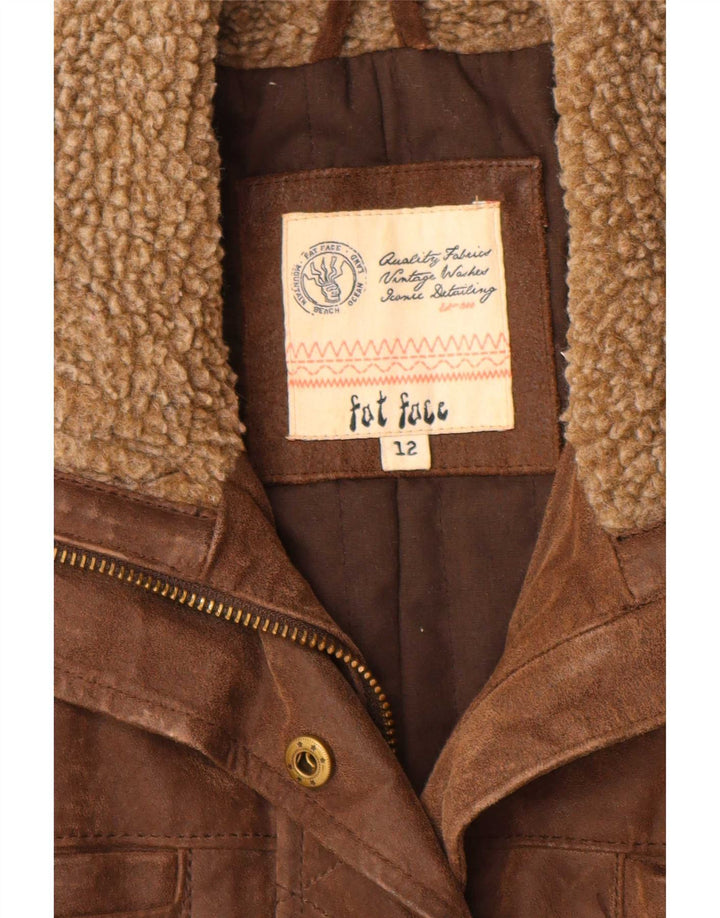 Fat Face Dame Vintage Fit Læderjakke UK 12 Medium Brun