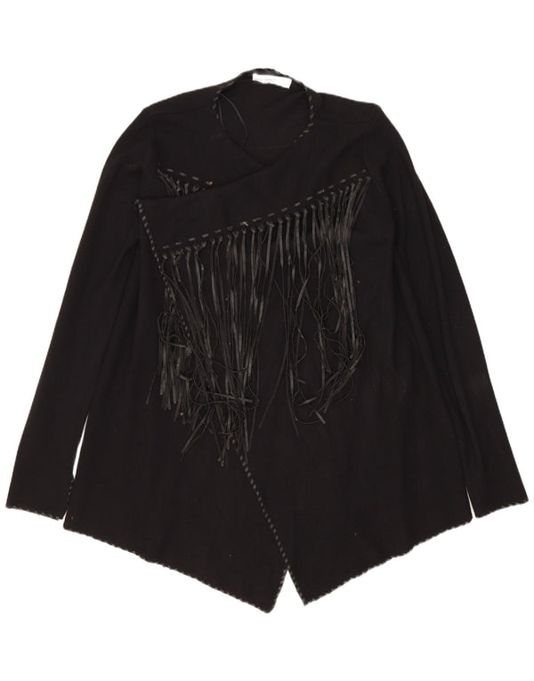 Zara Dame Asymmetrisk Åben Cardigan Sweater UK 12 Medium Sort Polyester