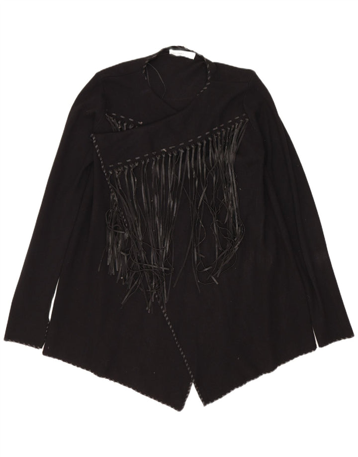 Zara Dame Asymmetrisk Åben Cardigan Sweater UK 12 Medium Sort Polyester