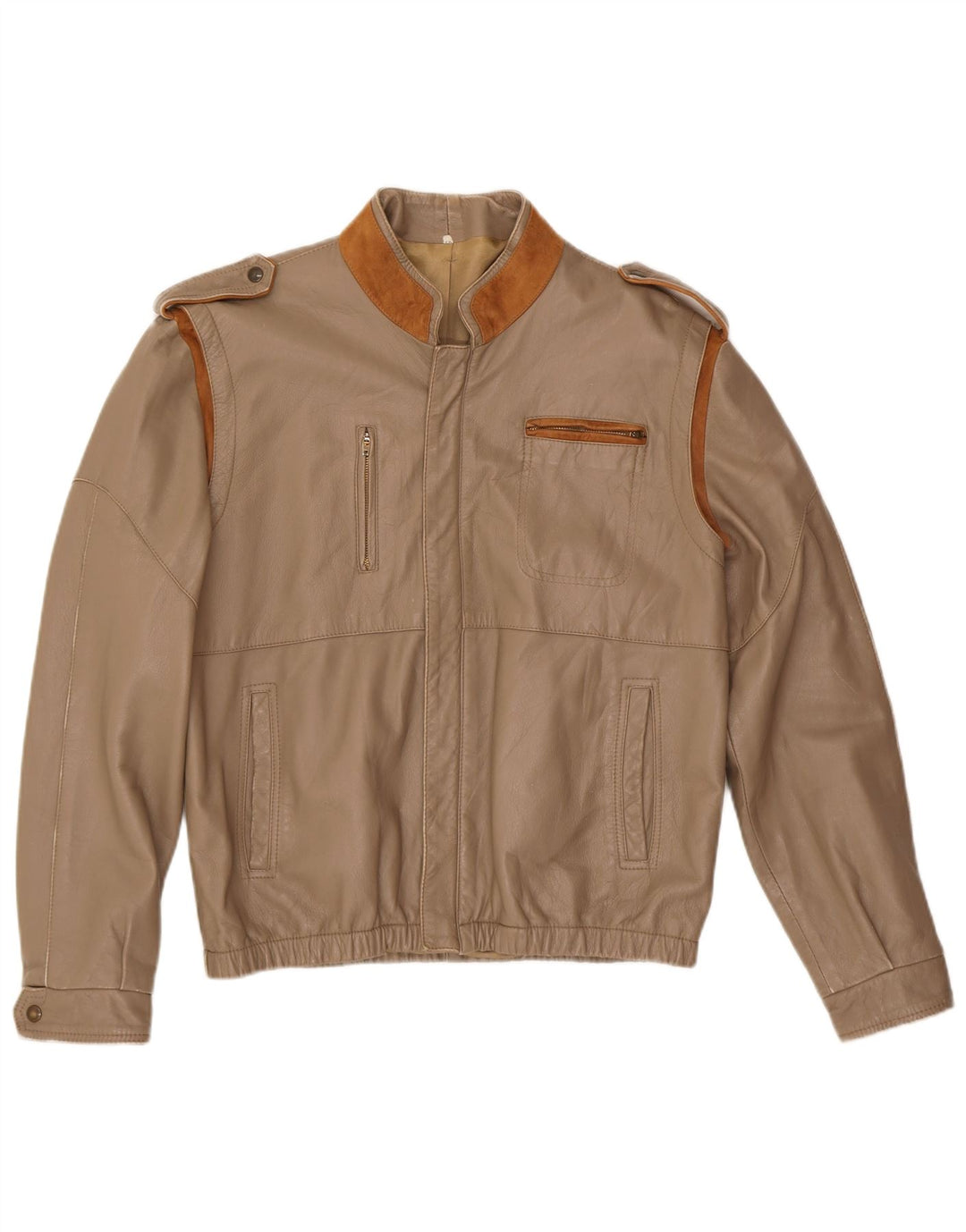 Vintage dame militær læderjakke IT 50 XL beige læder